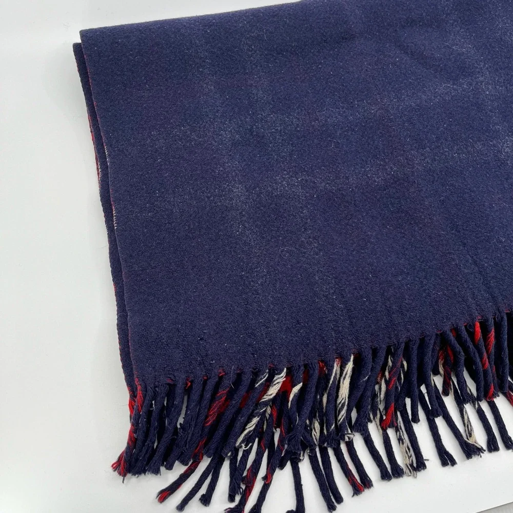 Vtg 60s Horner Brothers Woolen Mills Wool Blanket Blue Tartan Plaid Throw Fringe